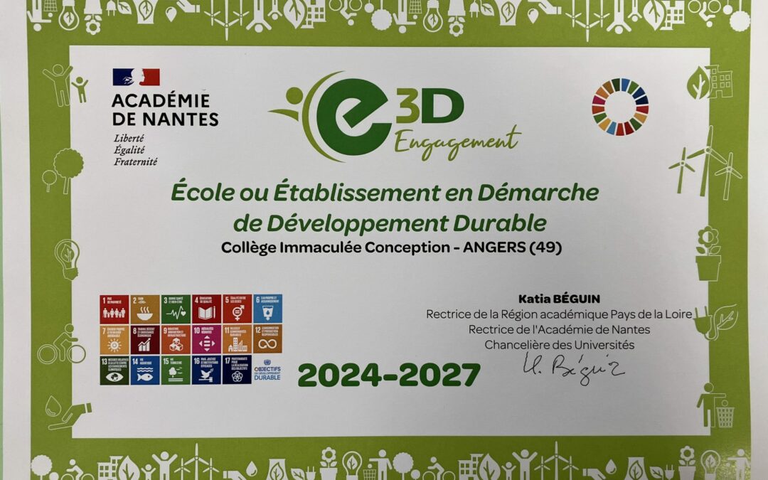 Le collège obtient le niveau 1 du label Etablissement en Démarche de Développement Durable (E3D)